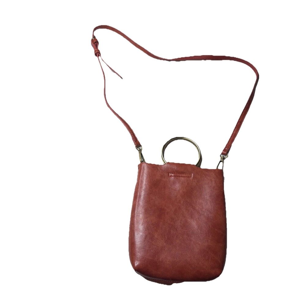 Street Level Brown Vegan Leather Ring Handle Crossbody Bag Purse Adjustable